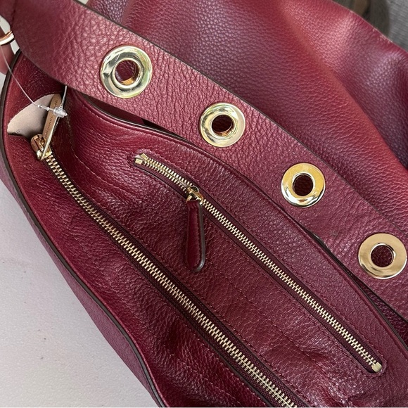 Michael Kors Brooklyn Large Leather Hobo Shoulder Bag Color: Burgundy - Picture 8 of 13